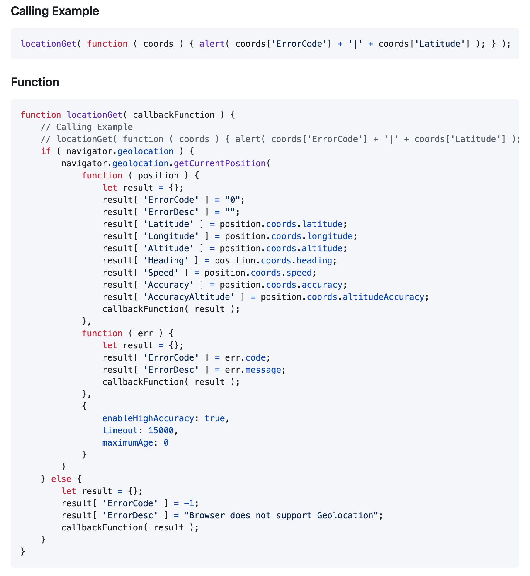 Code - locationGet js
