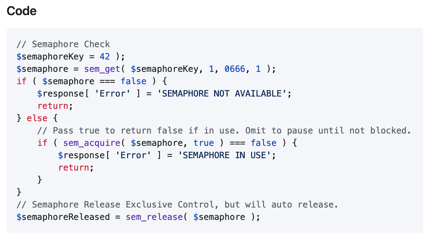 Code - semaphoreCheck php